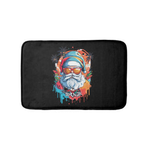 Colorful Santa Christmas Beach Summer lovers   Bath Mat