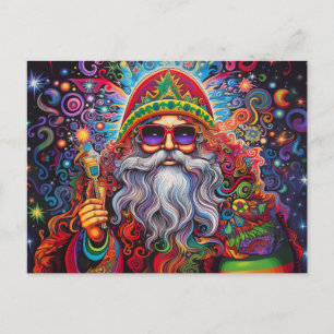 Colorful Santa Claus Hippy Art Postcard