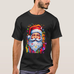 Colorful Santa Claus Paint Splatter Christmas Tree T-Shirt