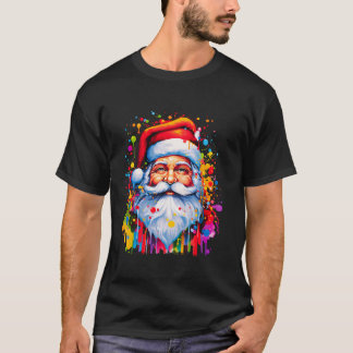 Colorful Santa Claus Paint Splatter Christmas Tree T-Shirt