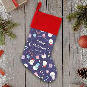 Colorful Santa Claus Snowman Candy Cane Pattern Christmas Stocking