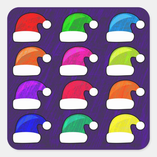 Colorful Santa Hats Square Sticker (Front)