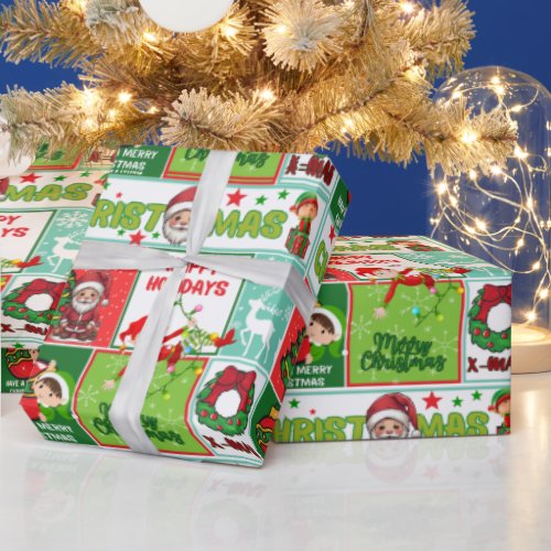 Colorful Santa Merry Christmas Wrapping Paper 