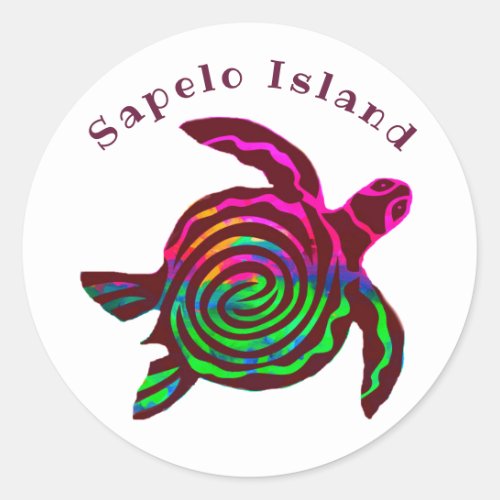 Colorful Sapelo Island GA Sea Turtle Classic Round Sticker