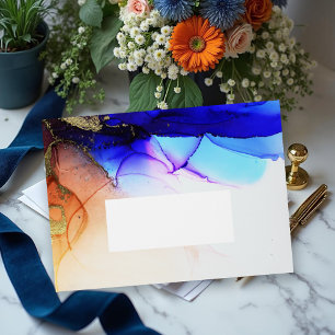 Colorful Sapphire Blue Return Address Wedding Envelope
