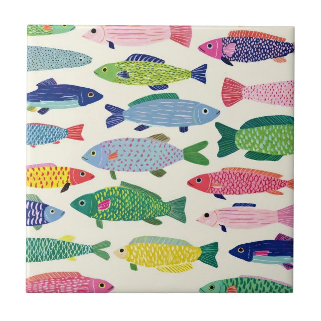 Colorful Sardines Seamless Pattern (1) Ceramic Tile (Front)