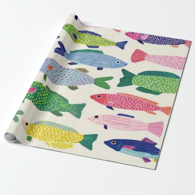 Colorful Sardines Seamless Pattern (1) Wrapping Paper (Unrolled)