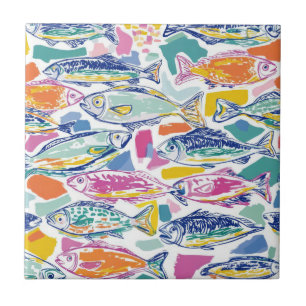 Colorful Sardines Seamless Pattern (2) Ceramic Tile
