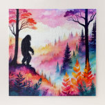 Colorful Sasquatch on Ridge overlooking the forest Jigsaw Puzzle<br><div class="desc">Sasquatch Standing on a Ridge overlooking the Forest colorful watercolor

AI Generated art by minx267</div>