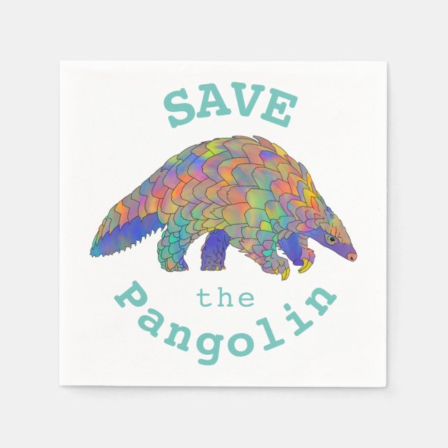 Colorful Save Pangolin Endangered Animal Green  Napkins (Front)