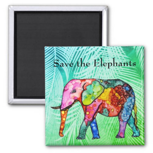 Colorful Save the Elephants Magnet 