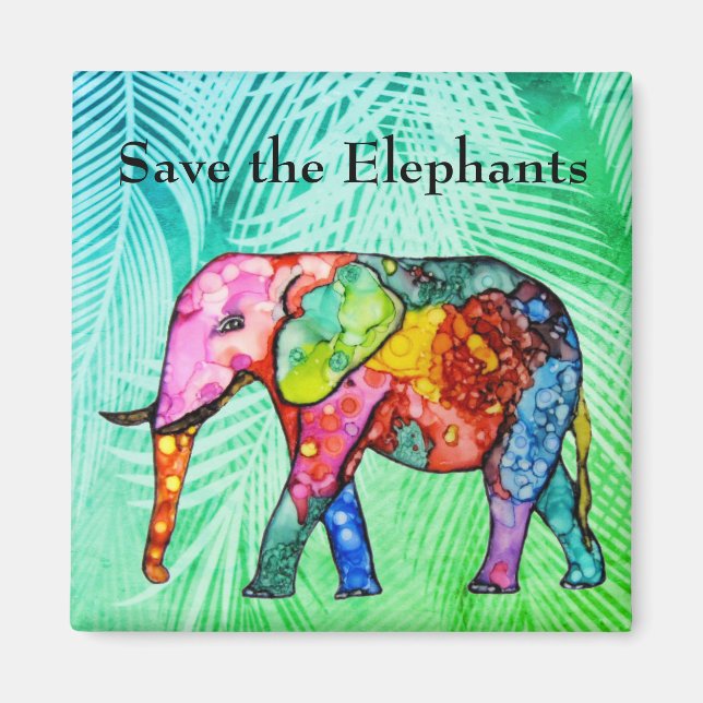 Colorful Save the Elephants Magnet  (Front)