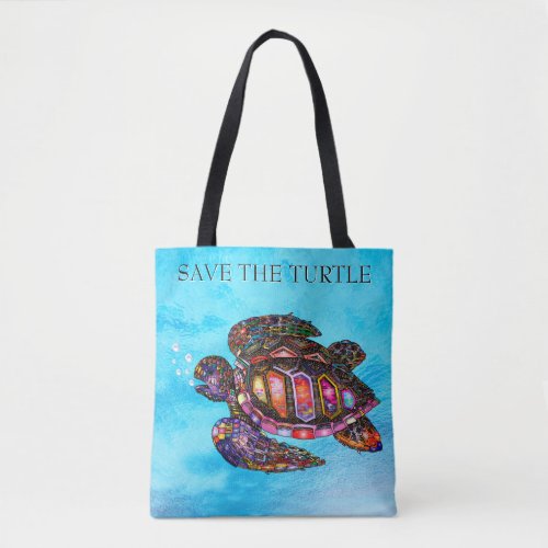 Colorful Save the Sea Turtle Tote Bag