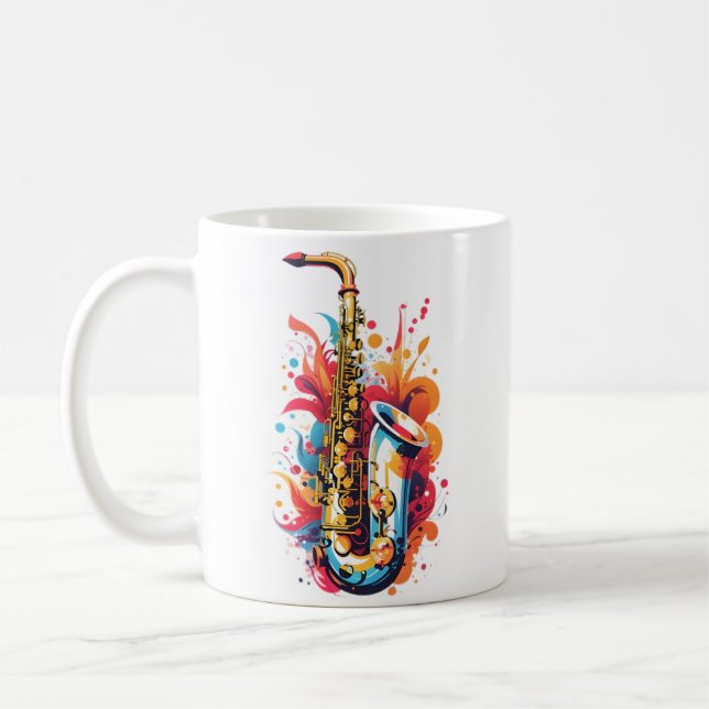 Colorful Saxophone Coffee Mug (Left)