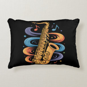 Colorful Saxophone Music Flow Jazz Instrument Accent Pillow