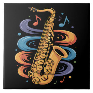 Colorful Saxophone Music Flow Jazz Instrument Ceramic Tile