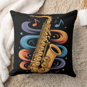 Colorful Saxophone Music Flow Jazz Instrument Throw Pillow