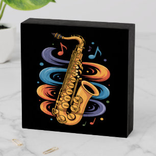 Colorful Saxophone Music Flow Jazz Instrument Wooden Box Sign