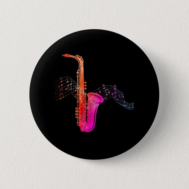 Colorful Saxophone on Music sheet for Saxophonist Button (Front)