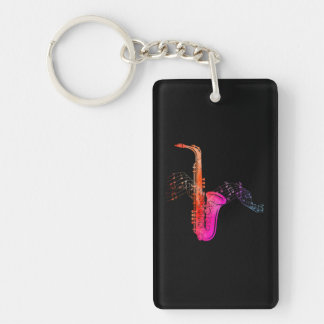 Colorful Saxophone on Music sheet for Saxophonist Keychain