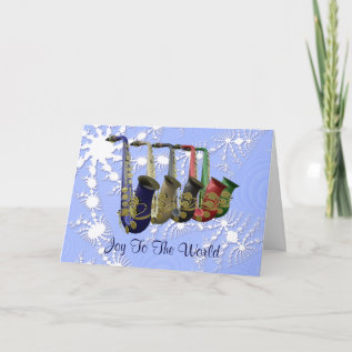 Colorful Saxophones Snow Flakes Design Holiday Card at Zazzle