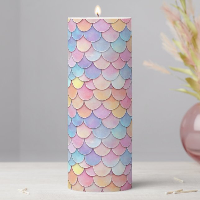 Colorful Scale Mermaid Pattern Pillar Candle (In Situ)