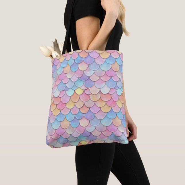 Colorful Scale Mermaid Pattern Tote Bag (Close Up)