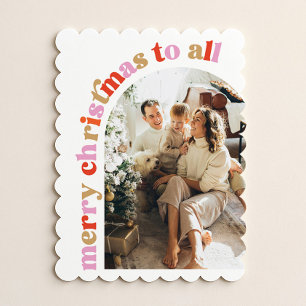 Colorful Scalloped Photo Merry Christmas Card