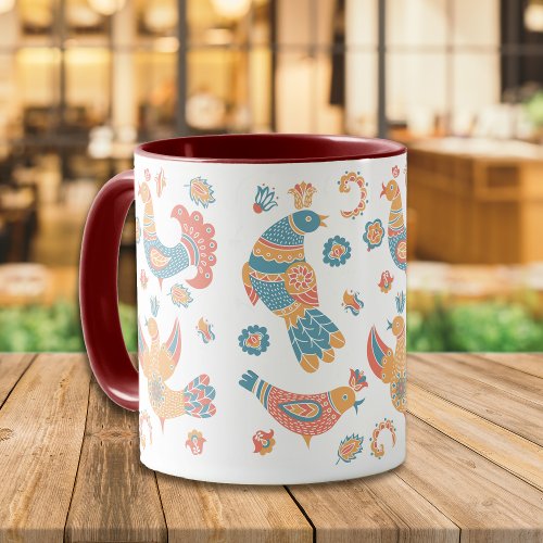 Colorful Scandinavian Boho Bird Pattern Mug