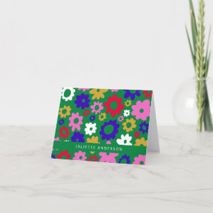 Colorful Scandinavian Flowers Green Personalized Note Card