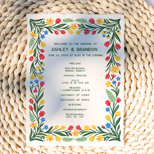 Colorful Scandinavian Wildflower Floral Wedding Program