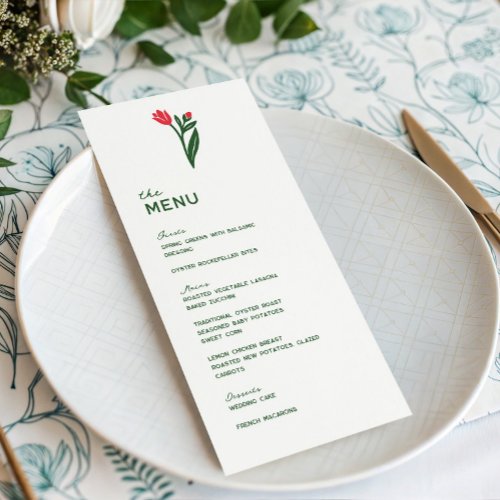 Colorful Scandinavian Wildflower Wedding Dinner Menu
