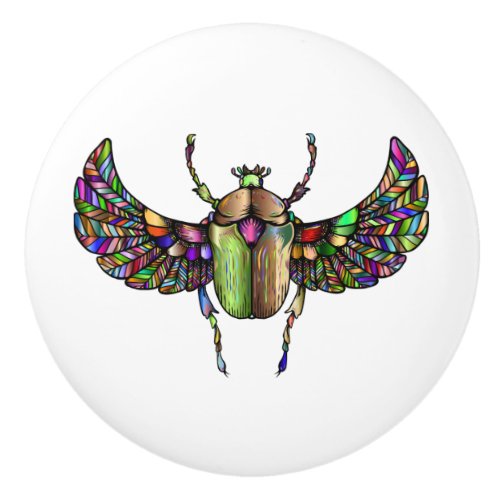 Colorful scarab ceramic knob