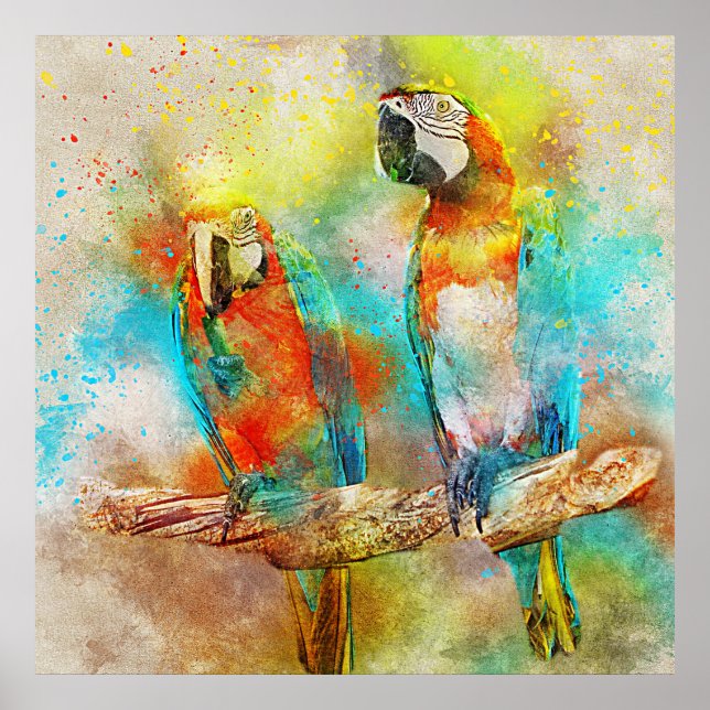 Colorful Scarlet Macaw Watercolor Poster (Front)