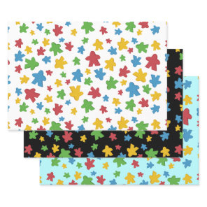 Colorful Scattered Boardgame Meeples Wrapping Paper Sheets