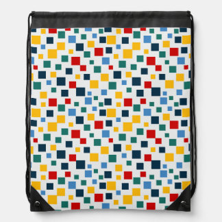 Colorful Scattered Square Geometric Pattern Drawstring Bag