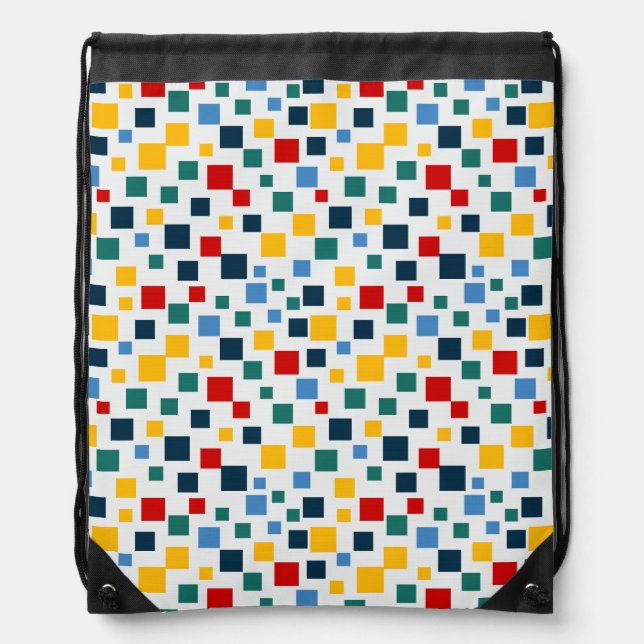 Colorful Scattered Square Geometric Pattern Drawstring Bag (Front)