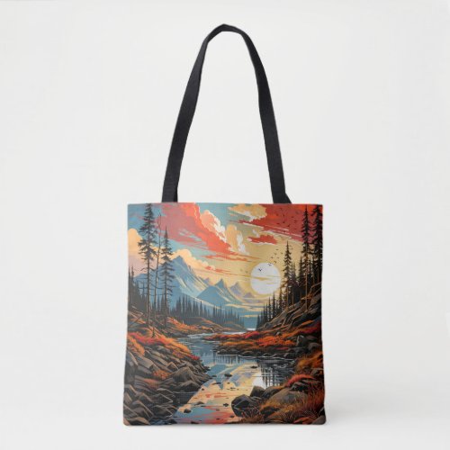Colorful Scenic Autumn Landscape Illustration Tote Bag