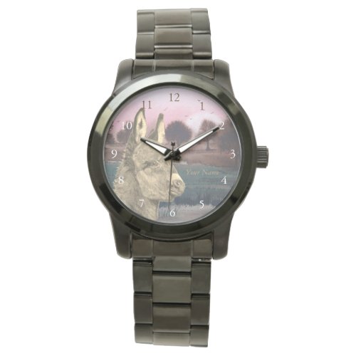 colorful scenic lifelike picture of cute donkey watch