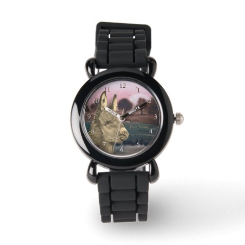 colorful scenic lifelike picture of cute donkey watch