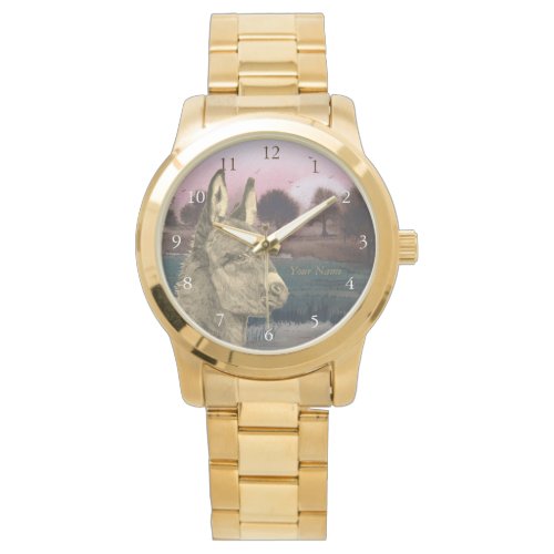 colorful scenic lifelike picture of cute donkey watch