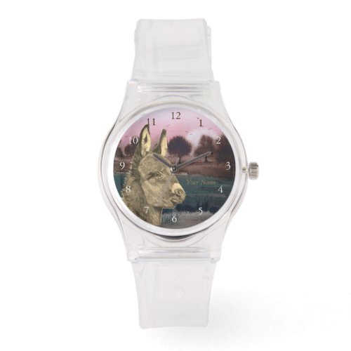 colorful scenic lifelike picture of cute donkey watch