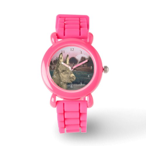 colorful scenic lifelike picture of cute donkey watch