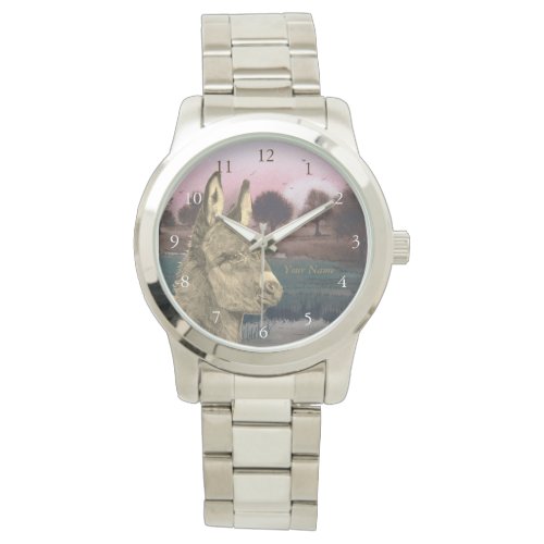 colorful scenic lifelike picture of cute donkey watch