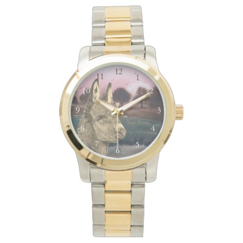 colorful scenic lifelike picture of cute donkey watch