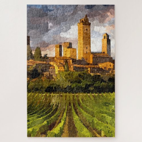 Colorful Scenic Tuscany Castle Aquarelle Painting Jigsaw Puzzle
