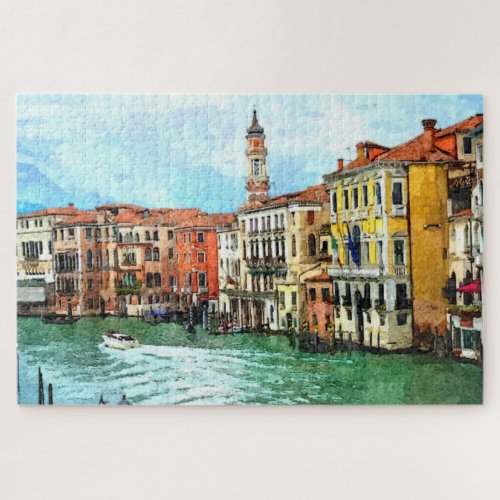 Colorful Scenic Venice Canal Grande Watercolor Art Jigsaw Puzzle