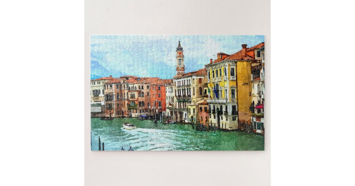 Colorful Scenic Venice Canal Grande Watercolor Art Jigsaw Puzzle | Zazzle