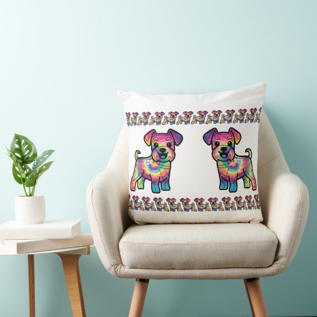 Colorful Schnauzer: Tie Dye Delight Throw Pillow (Chair)