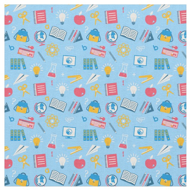 Colorful school classroom themed pattern fabric (Close Up)